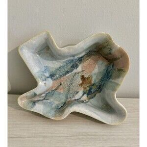 Studio Pottery Texas Shaped Dish Blue Signed 1/89